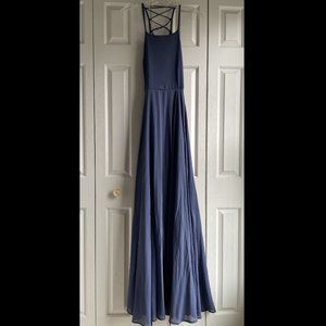 Lulus Strappy To Be Here Gown | Lace-up blue-gray gown | Size S